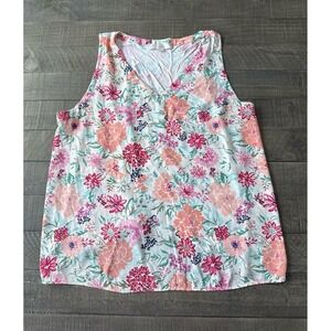 Loft women's White Pink Floral Print Sleeveless Blouse Size XL